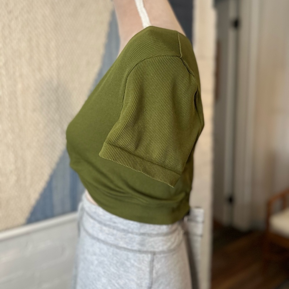 Wild Fable Dark Green Ribbed Twist Front Crop Top - Picture 5 of 7
